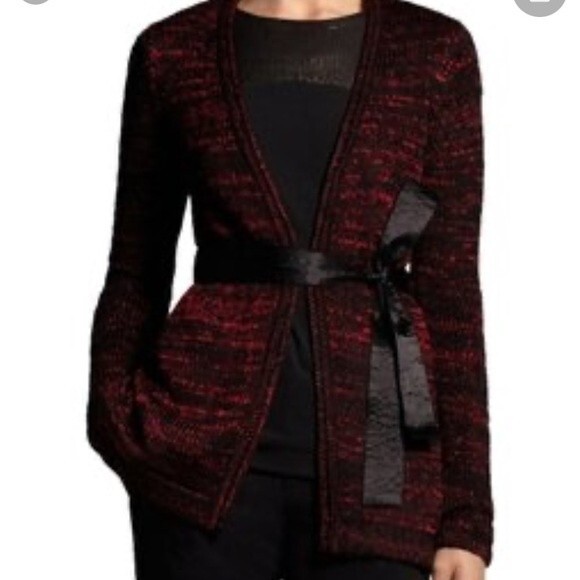 Narciso Rodriguez Design Nation Black & Red Long Sleeve Knit Open Sweater XS - Picture 7 of 11